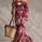 Rose Pink Floral Off-Shoulder Chiffon Maxi Dress