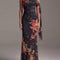 Black One-Shoulder Printed Pleated Chiffon Maxi Dress
