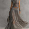 Grey Sheer Lace-Paneled Top and Pleated Maxi Skirt Set
