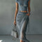 Blue Cropped T-Shirt and Sheer Mesh Draped Skirt Set