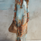 Baroque Style Floral Blue Chiffon Maxi Dress