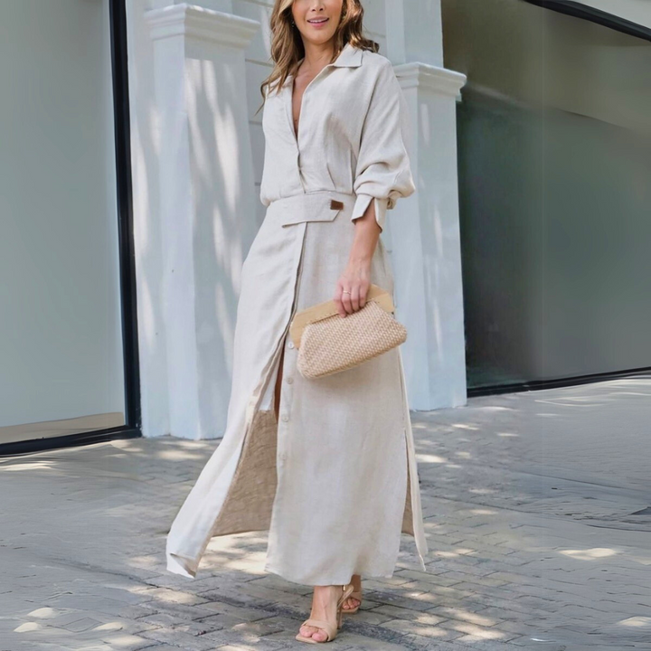 Yara | Elegant Linen V-Neck Maxi Dress
