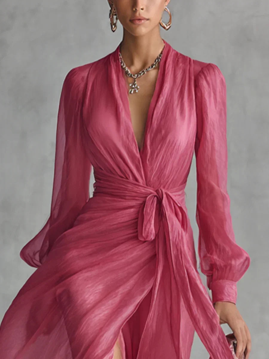 Gloria Maxi Chiffon Dress with V-Neck