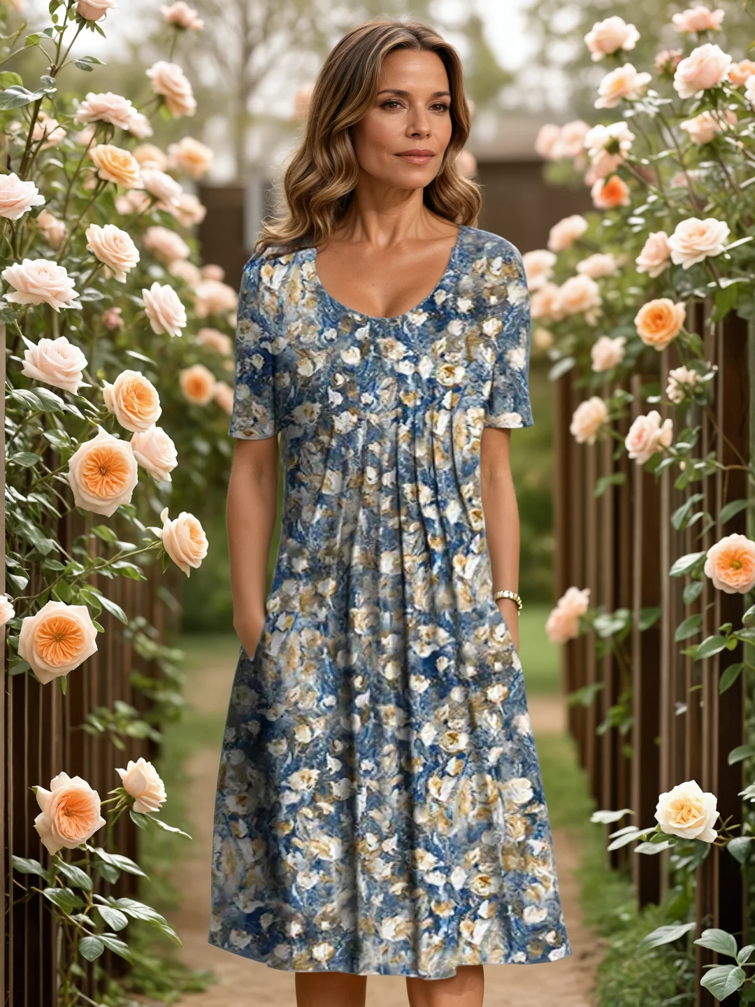 Emelia | Elegant Floral Dress with Tummy Coverage