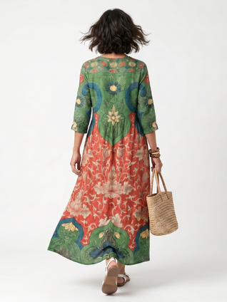 Sloane | Mixed Print V Neck Pocket Midi Dress