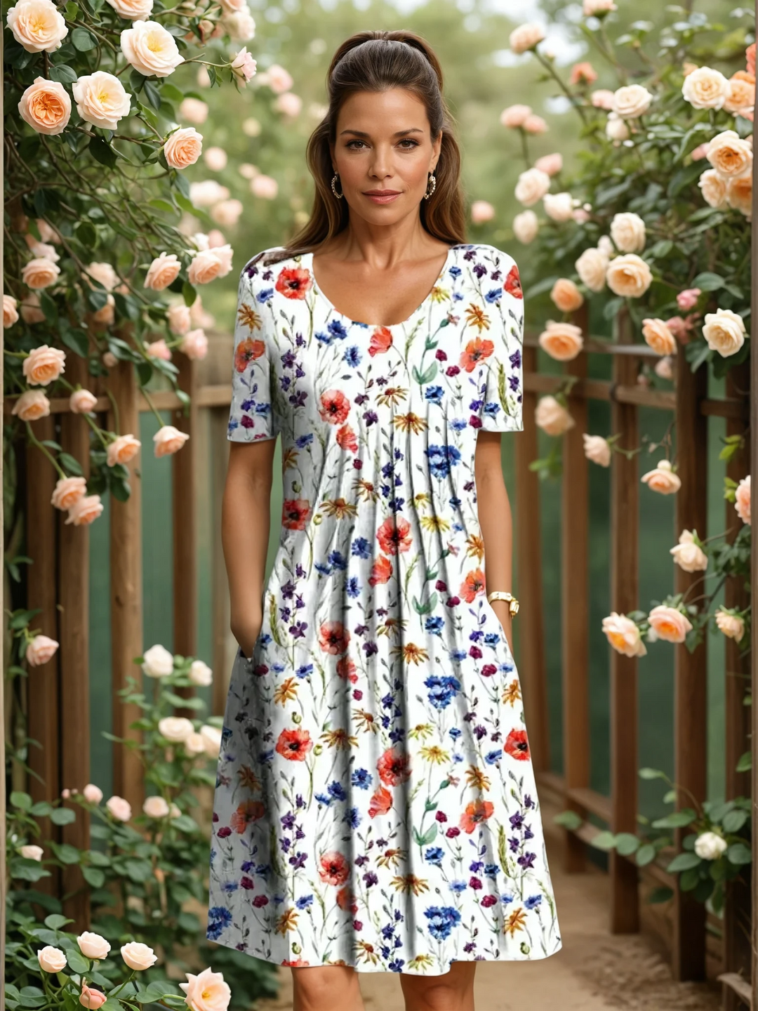 Emelia | Elegant Floral Dress with Tummy Coverage