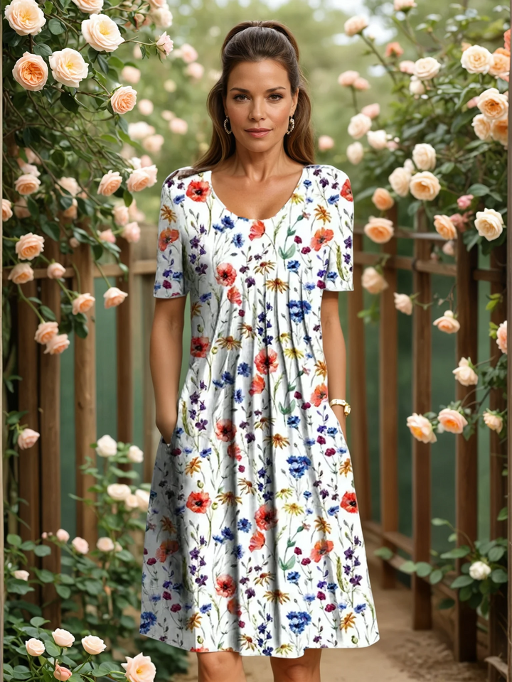Emelia | Elegant Floral Dress with Tummy Coverage
