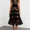 Black Mesh Floral Sleeveless A-Line Midi Dress