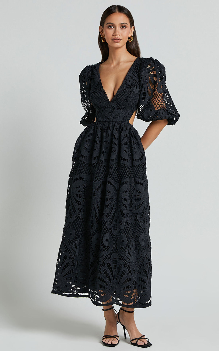 Sandra | Embroidered Lace Midi Dress