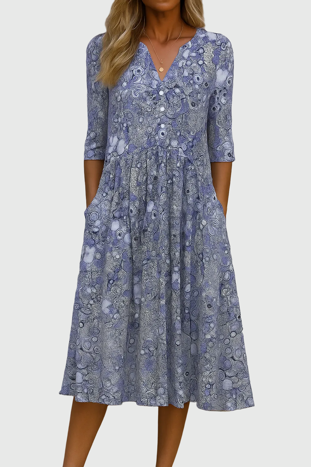 Harlow | Graceful V-Neck Elegance Midi Dress