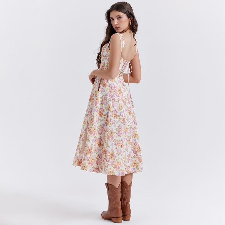 Freya | Floral Corset Midi Dress