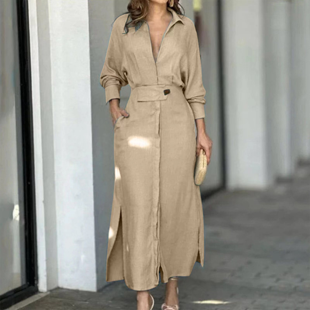 Yara | Elegant Linen V-Neck Maxi Dress