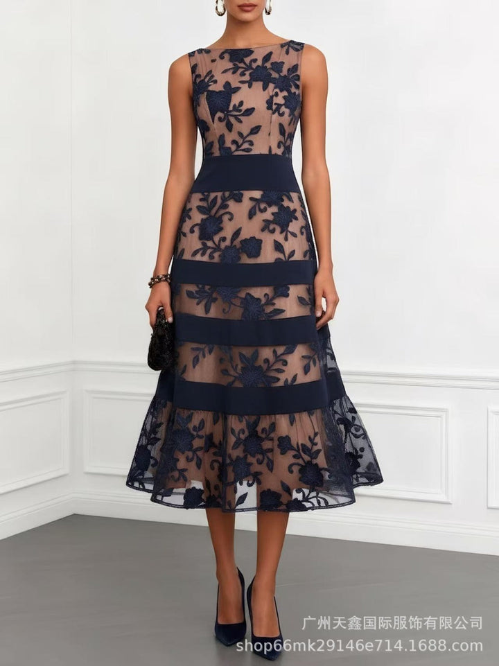 Odette Floral Embroidered Tulle Midi Dress