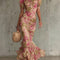 Vintage Rose Print Maxi Dress With Puff Sleeves (Accessories not included)