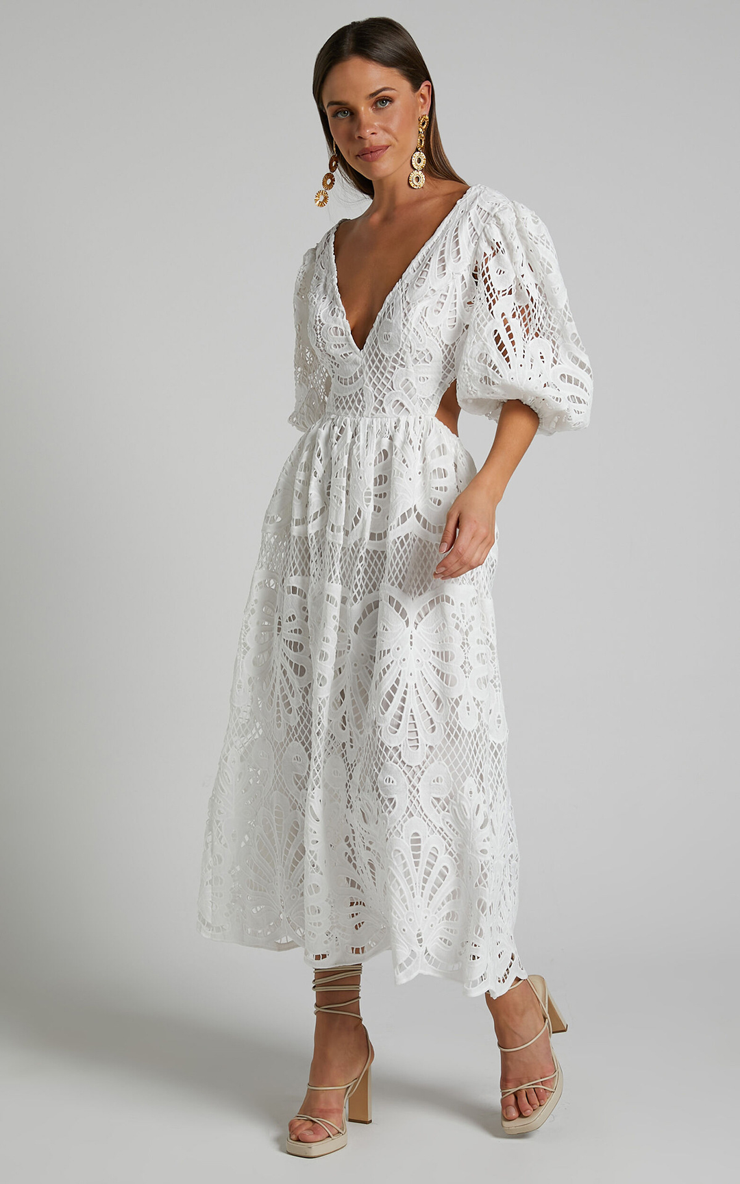 Sandra | Embroidered Lace Midi Dress