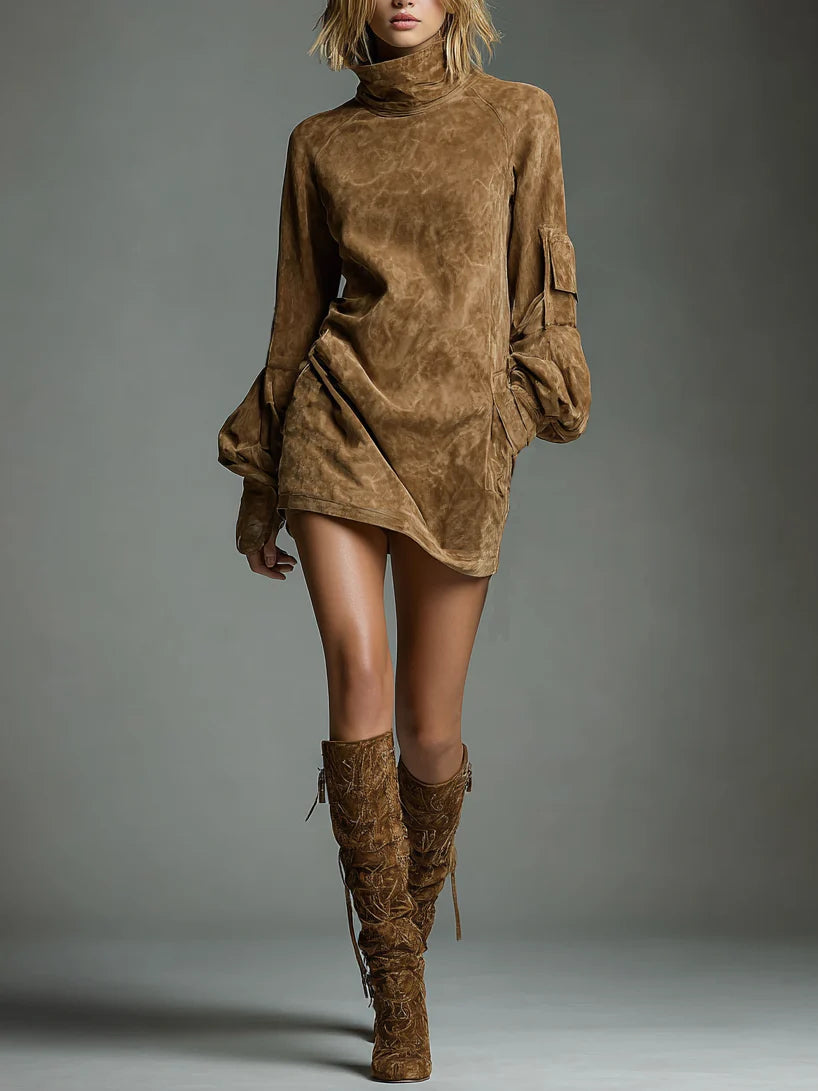 Susanna | Vintage Suede Mini Dress with High Neck