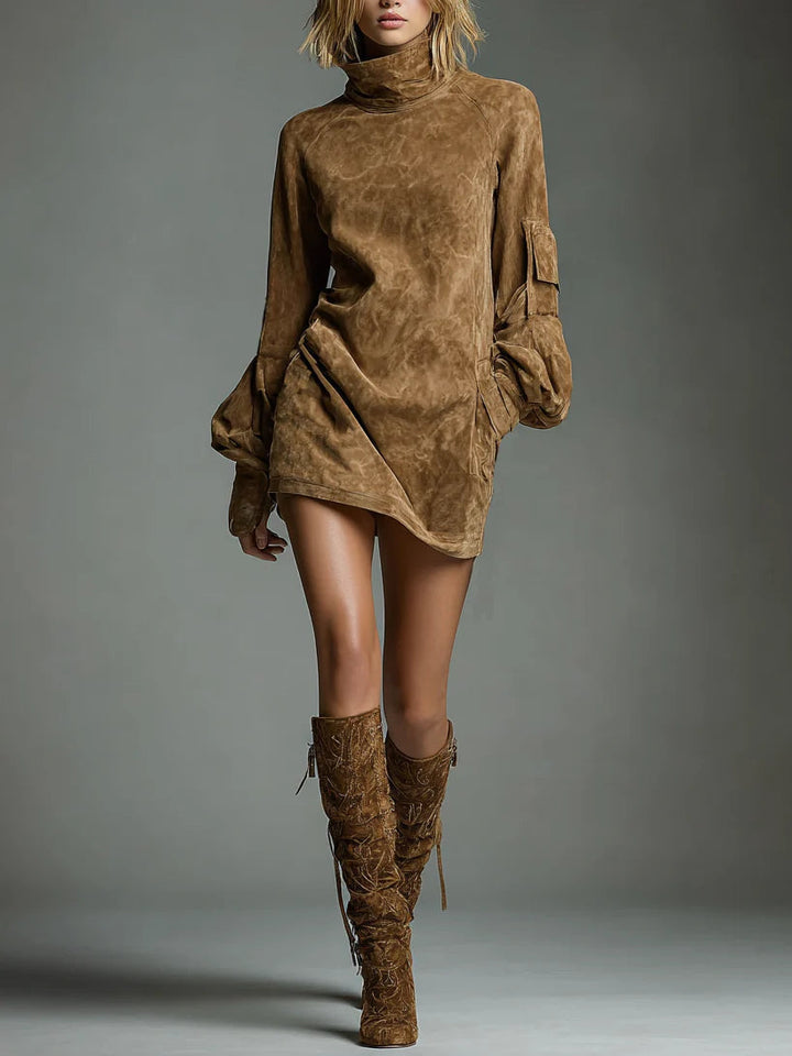 Susanna | Vintage Suede Mini Dress with High Neck