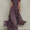 Purple Keyhole Neckline Chiffon Lace Trim Maxi Dress