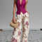Rose Pink Sleeveless Vest And Floral Printed Wide-leg Pants Set