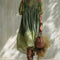 Green Chiffon Off Shoulder Short Sleeve Midi Dress