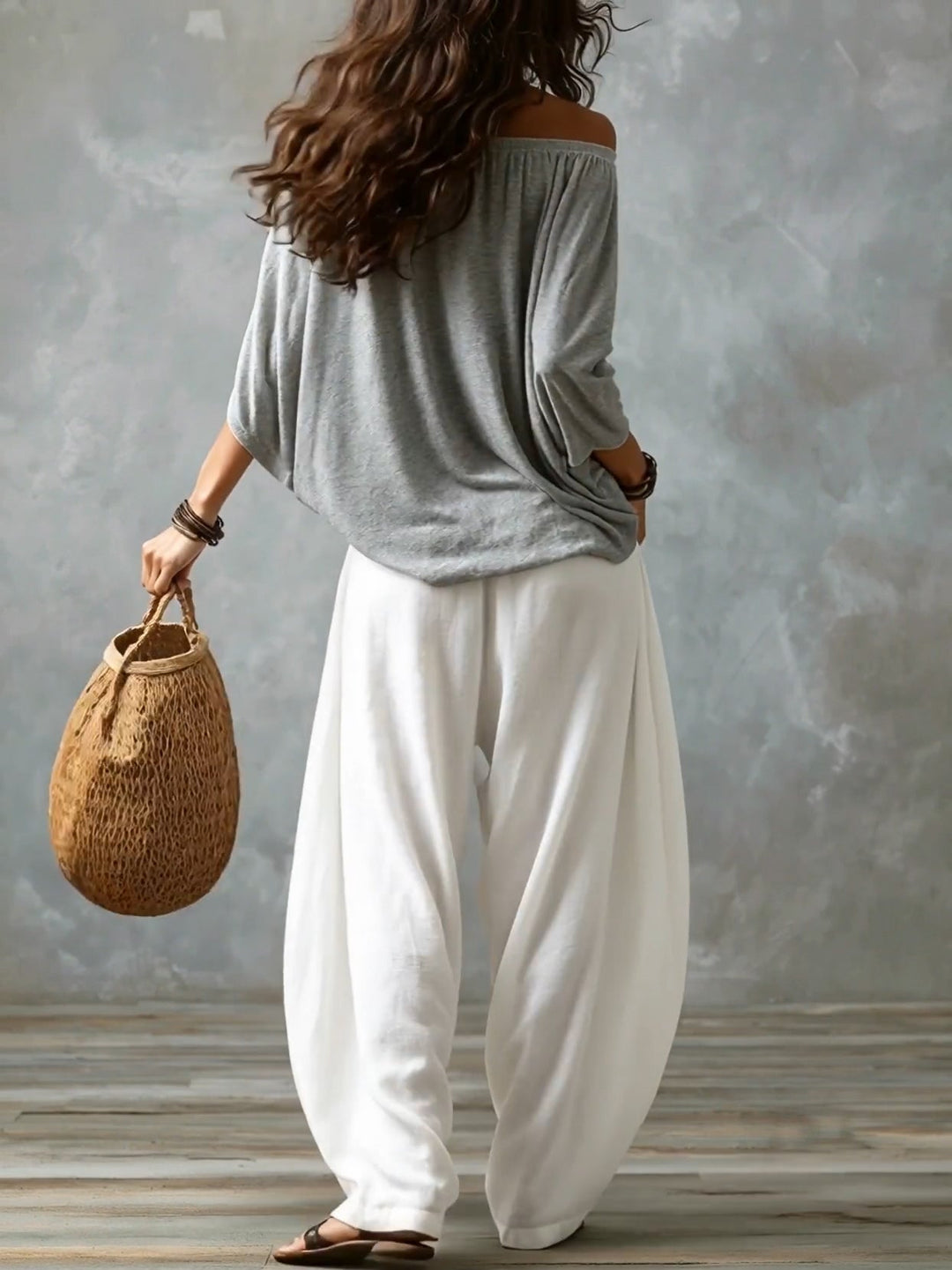 Ella | Top White Off-the-shoulder and Wide Lantern Pants Set