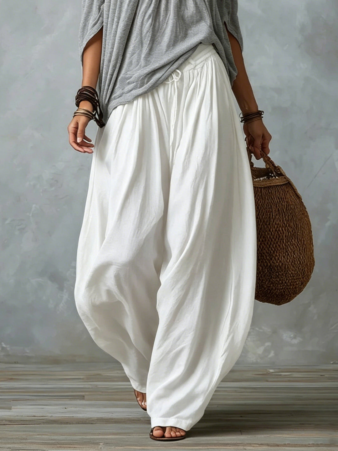 Ella | Top White Off-the-shoulder and Wide Lantern Pants Set