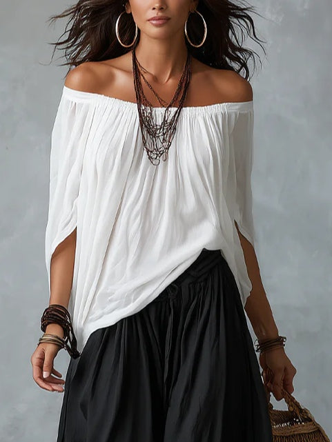 Ella | Top White Off-the-shoulder and Wide Lantern Pants Set