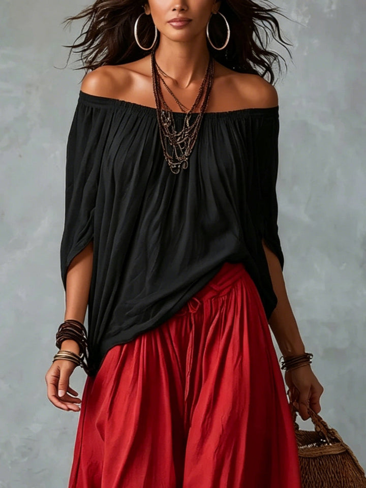 Ella | Top White Off-the-shoulder and Wide Lantern Pants Set