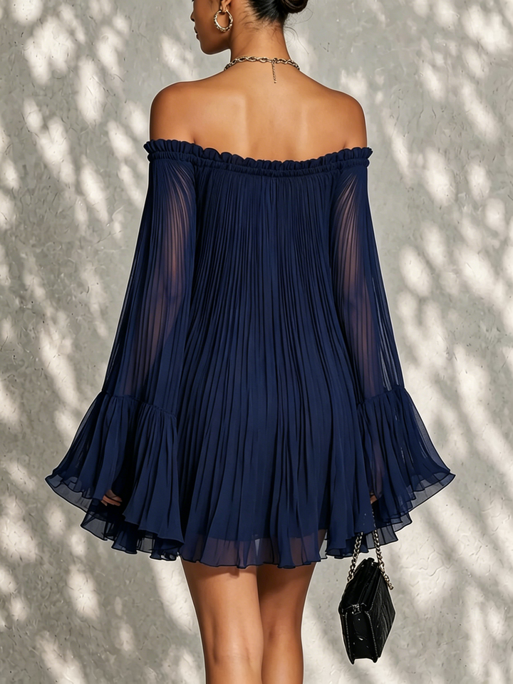 Irene | Bell Sleeve Mini Dress with Ruffles and Off-the-Shoulder Design