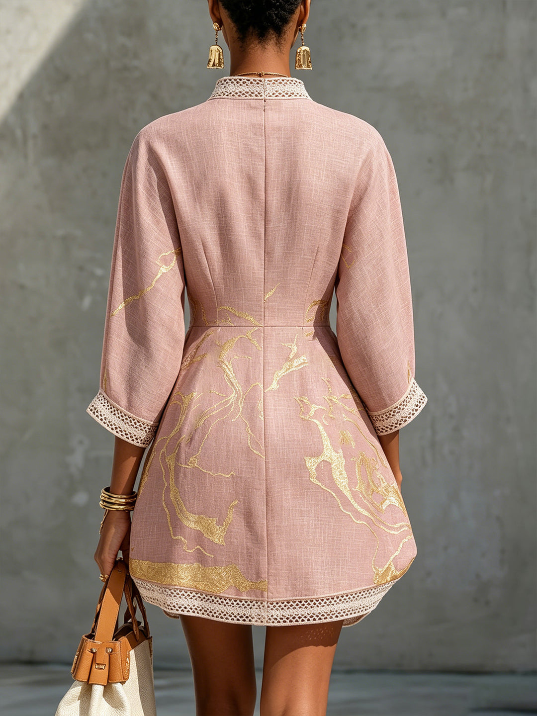 Judith | Mini V-neck Dress in Printed Rose Gold