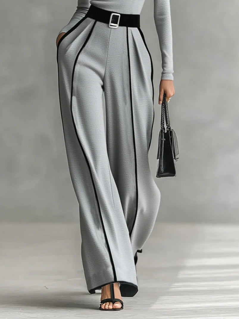 Lyn | Long Sleeve High Neck Top and Wide Leg Trousers Set with Belt
