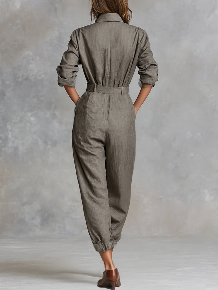 Jenna | Cotton and Linen Long Sleeve Jumpsuit