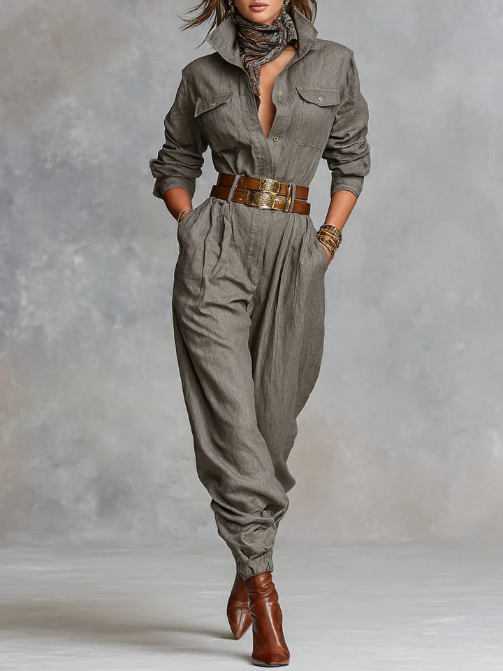 Jenna | Cotton and Linen Long Sleeve Jumpsuit