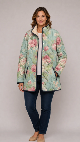 Carys | Retro Floral Patterned Quilted Jacket