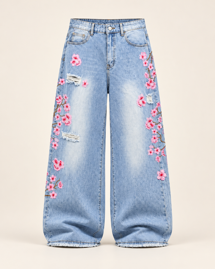 Sakura Embroidered Baggy Jeans