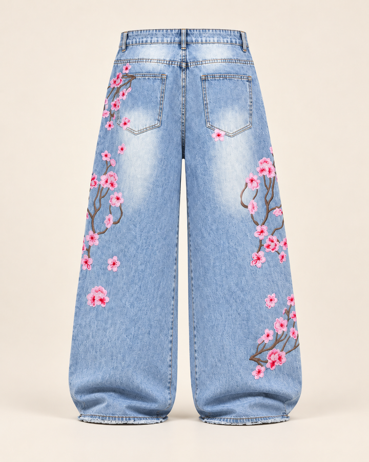 Sakura Embroidered Baggy Jeans
