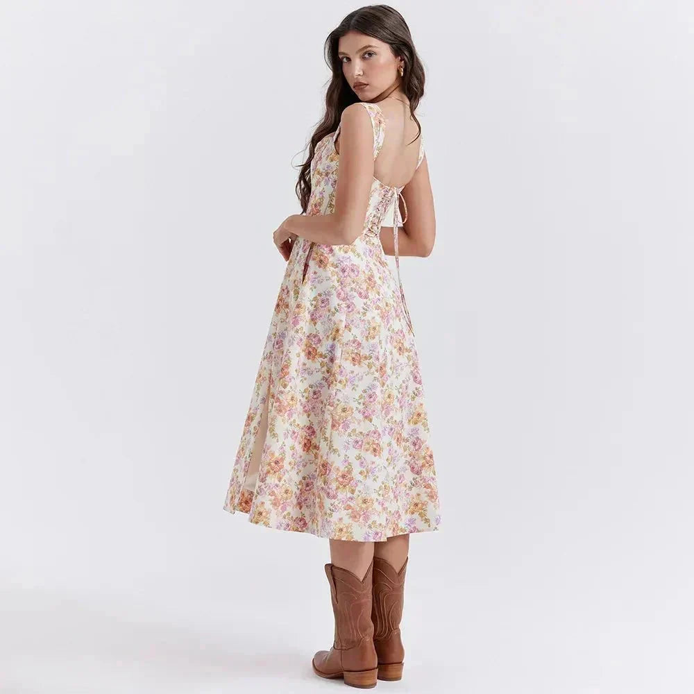 Freya | Floral Corset Midi Dress