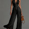 Black V-neck Sleeveless Zip-up Pleated Wide-leg Chiffon Jumpsuit
