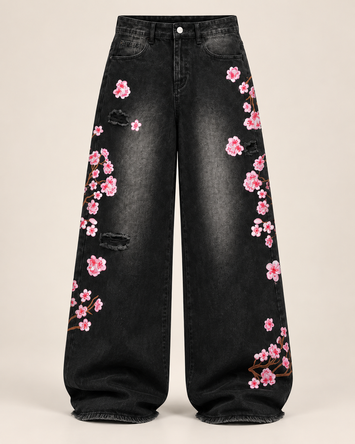 Sakura Embroidered Baggy Jeans
