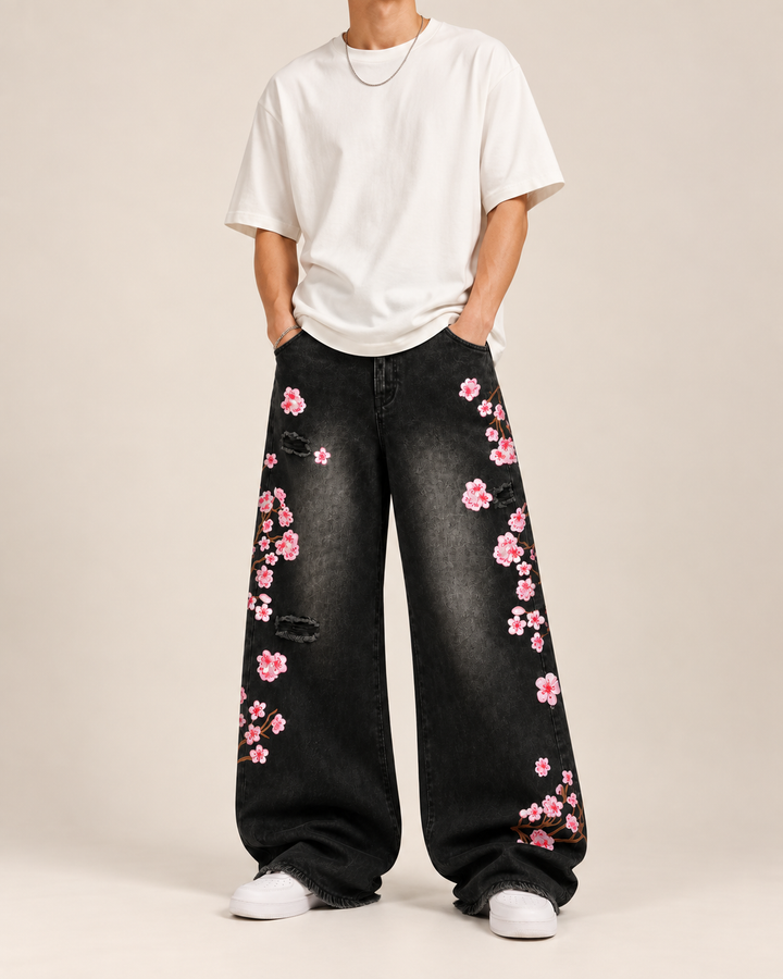 Sakura Embroidered Baggy Jeans