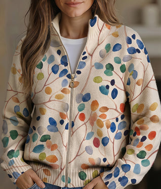 Imogene™ | Botanical Leaf Print Zip Cardigan