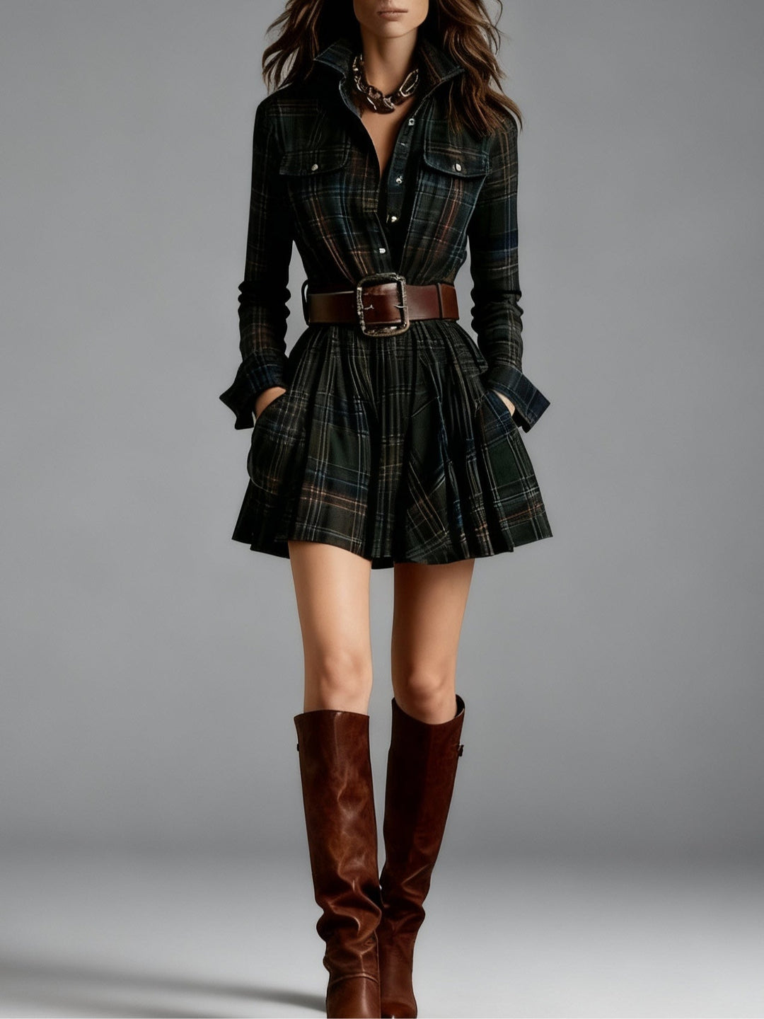 Mildred | Red and Brown Vintage Mini Dress (includes belt)