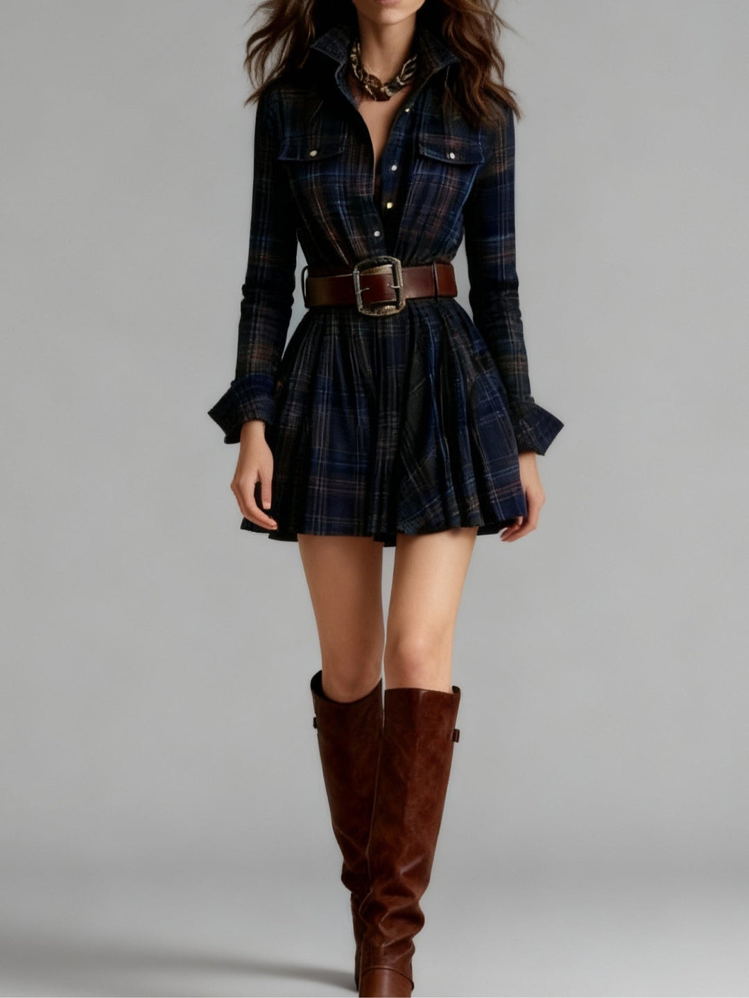 Mildred | Red and Brown Vintage Mini Dress (includes belt)