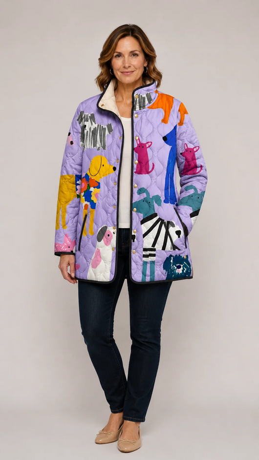 Rhea | Casual Quilted Jacket with Dog Print