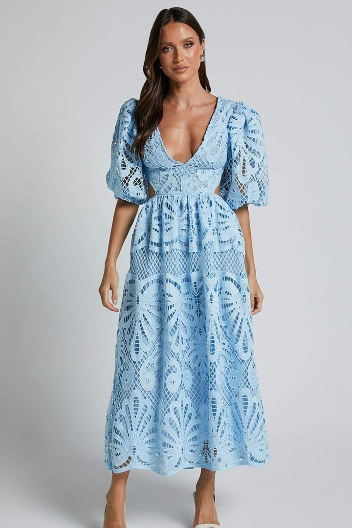 Sandra | Embroidered Lace Midi Dress