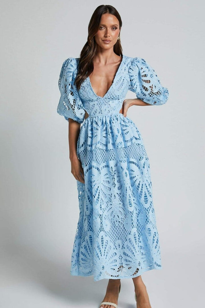 Sandra | Embroidered Lace Midi Dress