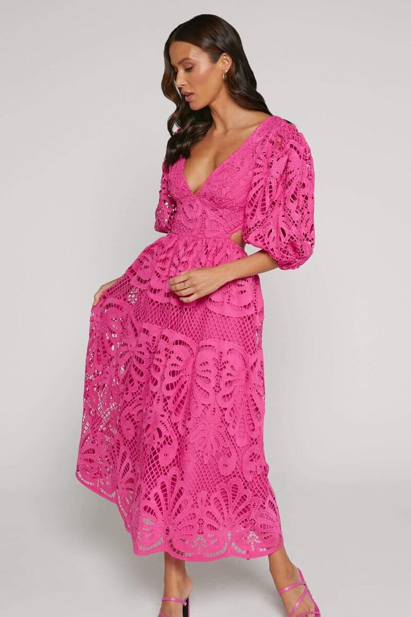 Sandra | Embroidered Lace Midi Dress