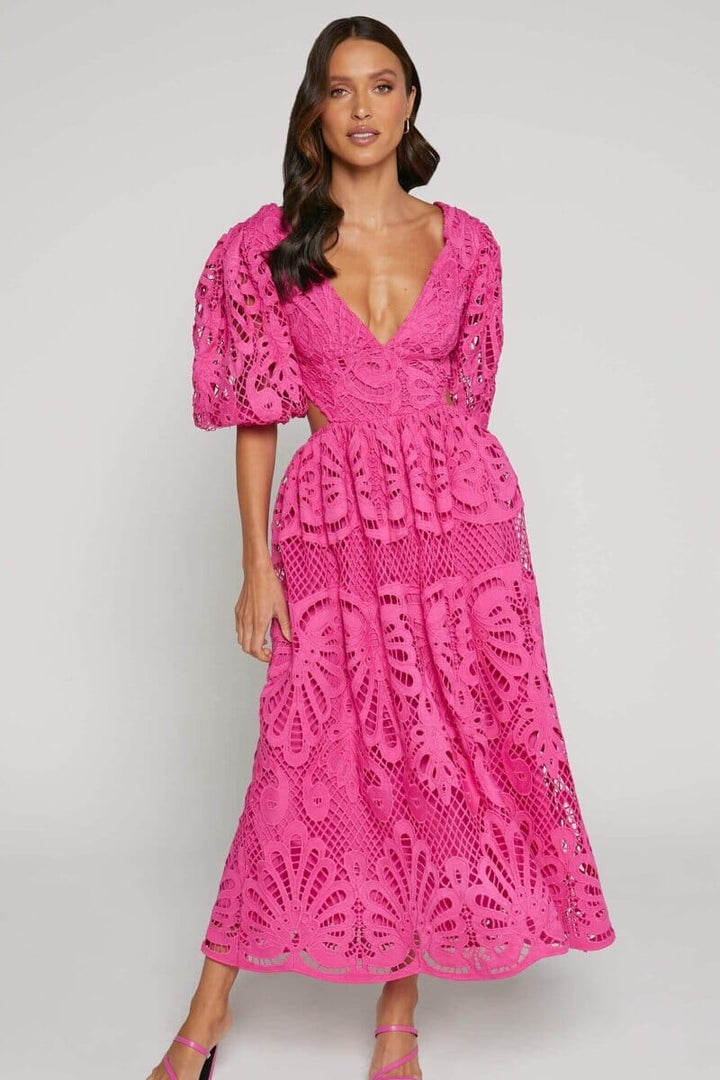 Sandra | Embroidered Lace Midi Dress