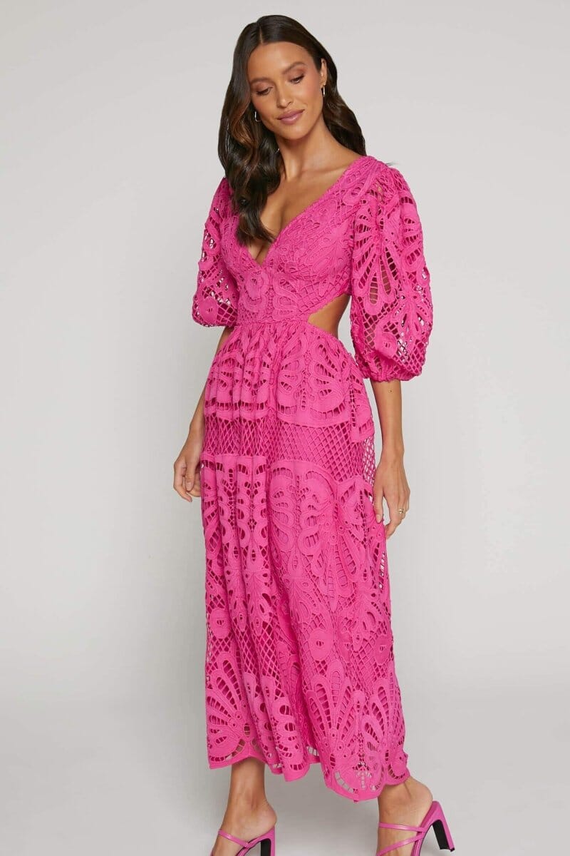 Sandra | Embroidered Lace Midi Dress
