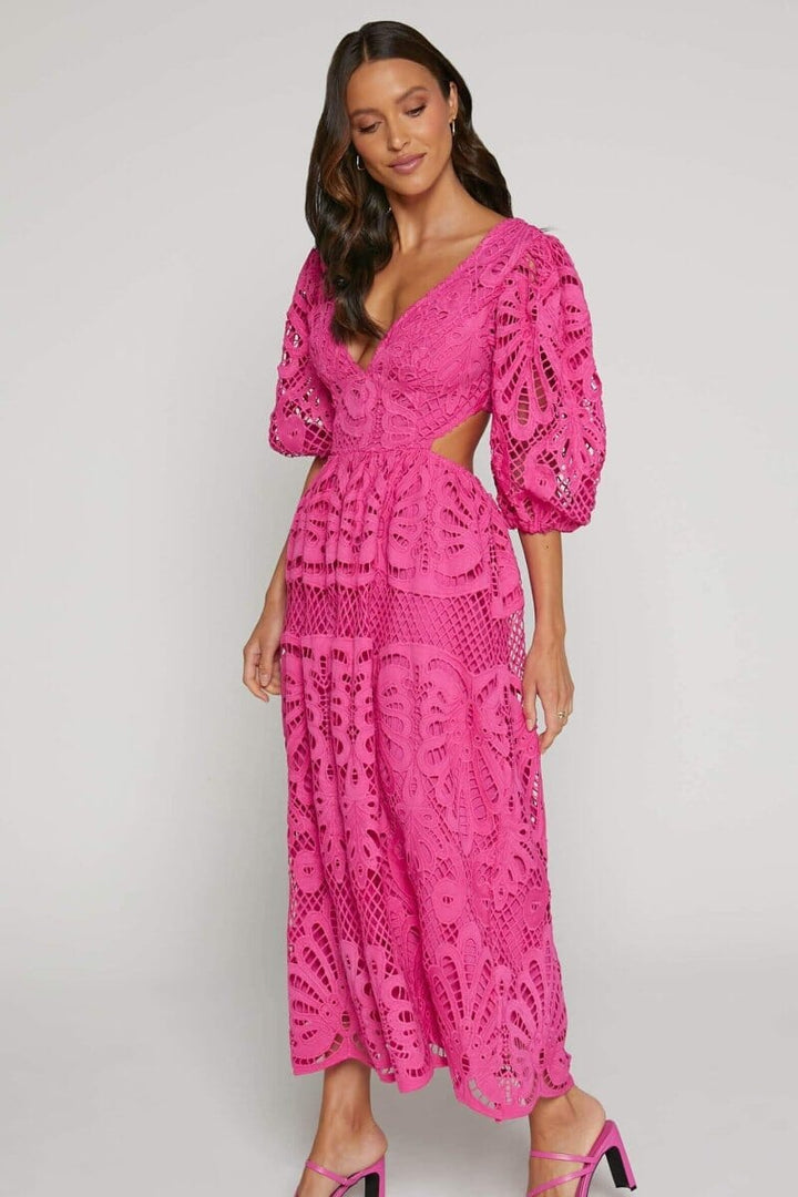 Sandra | Embroidered Lace Midi Dress
